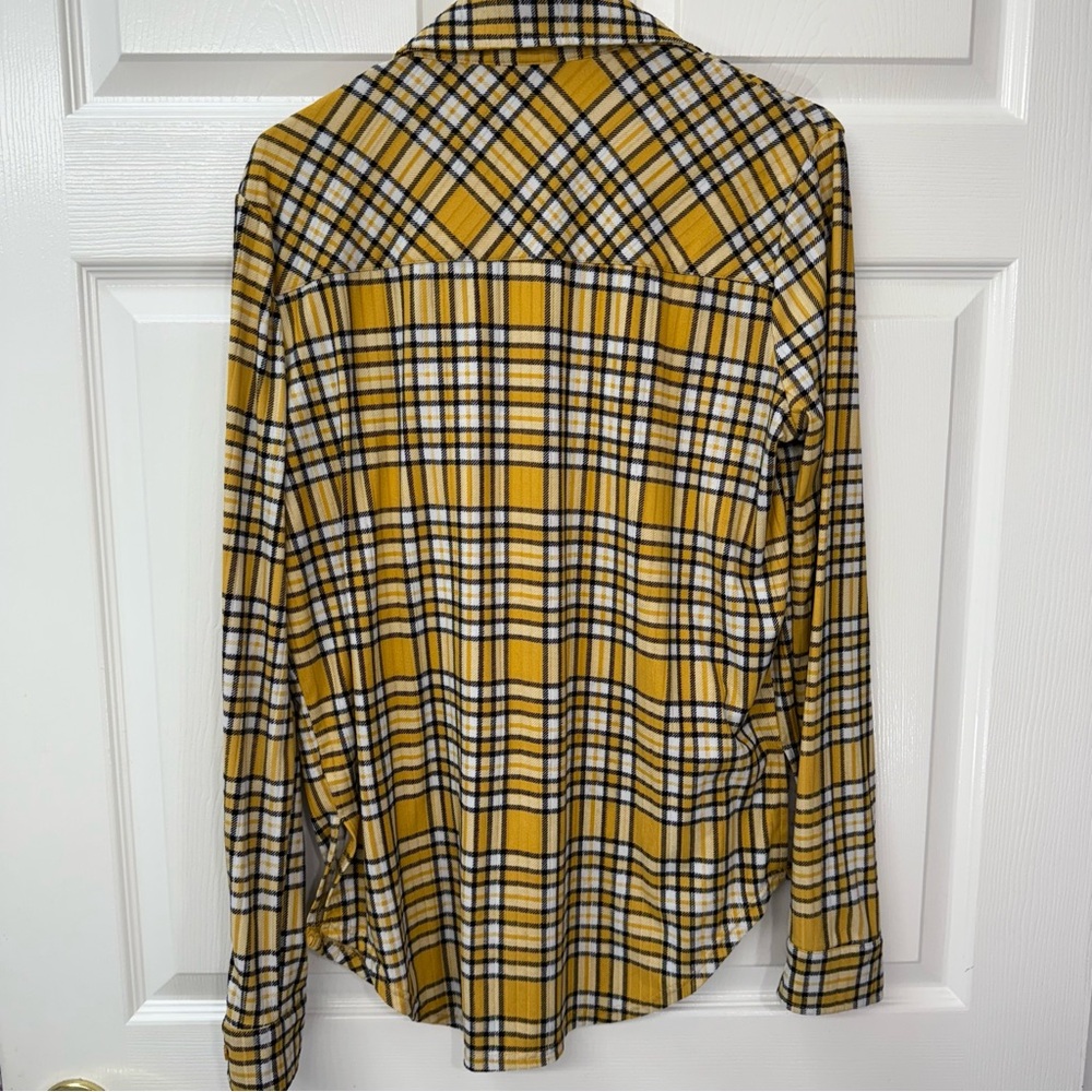Streetwear Society Mustard Yellow Plaid Button-Up Top Women’s Size M